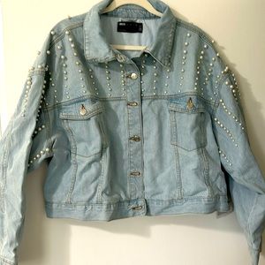 ASOS cropped oversized jacket with pearl detail